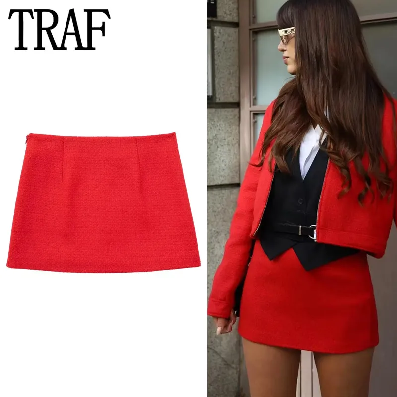TRAF 2024 Red Tweed Short Skirt Woman High Waist Vintage Mini Skirt For Women Fashion Streetwear Elegant Social Women's Skirts
TRAF 2024 Red Tweed Short Skirt Woman High Waist Vintage Mini Skirt For Women Fashion Streetwear Elegant Social Women's Skirts