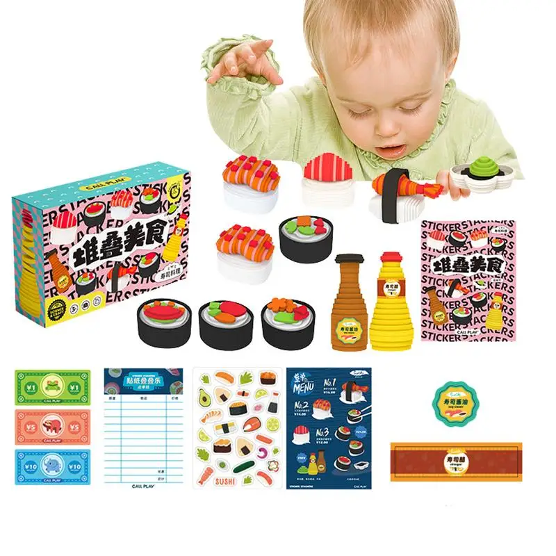 

Комплект еды для ролевых игр, японские суши, игра на завтрак, штабелируемые игрушки, развивающие кухонные аксессуары, искусственная еда, игрушка для дошкольников