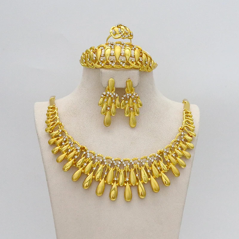 Indian Wedding Gold Jewelry Diamond Water Drop Set Women Pendant Statement African Beads Crystal Necklace Earrings Bracelet Ring
Indian Wedding Gold Jewelry Diamond Water Drop Set Women Pendant Statement African Beads Crystal Necklace Earrings Bracelet Ring