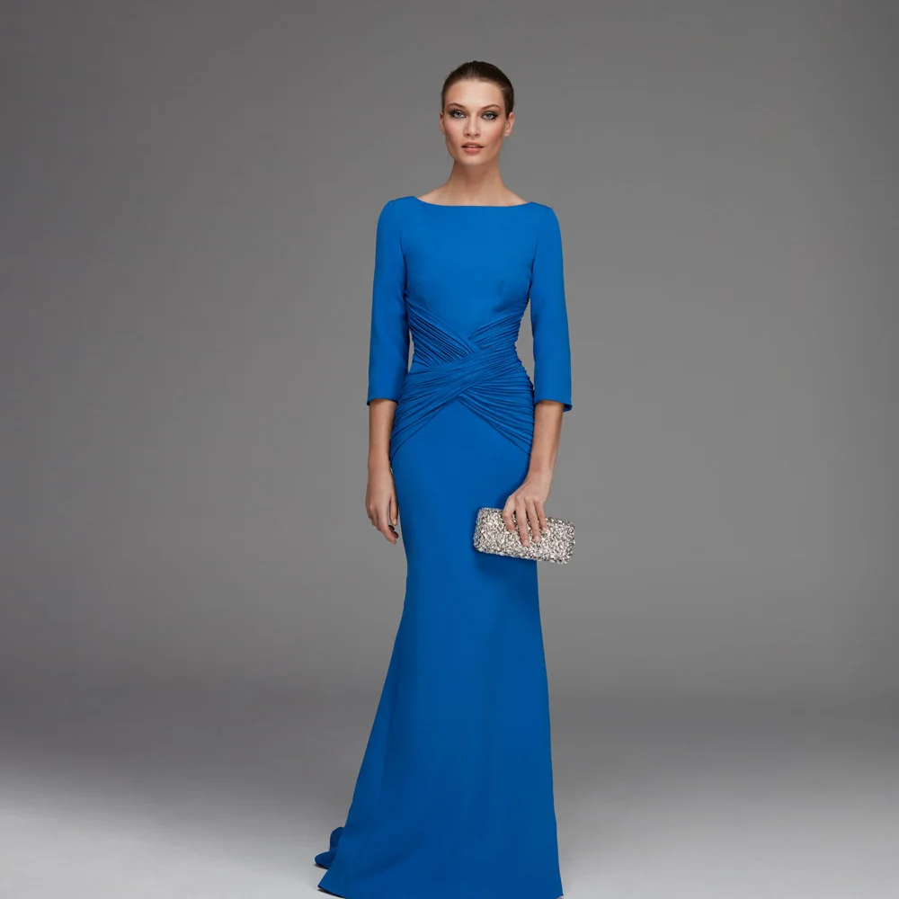 Elegant Blue Mother of the Bride Dresses O Neck 3/4 Sleeve Mermaid Wedding Party Dresses Pleat Floor Length Jersey فساتين السهرة
Elegant Blue Mother of the Bride Dresses O Neck 3/4 Sleeve Mermaid Wedding Party Dresses Pleat Floor Length Jersey فساتين السهرة
