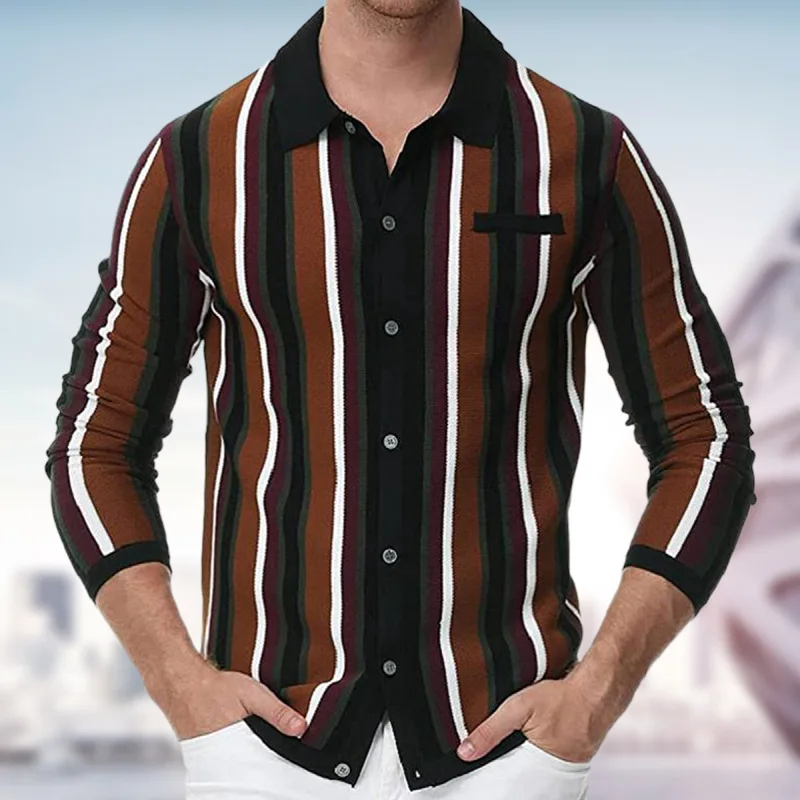 Men's Knitted Button Polo Cardigan, Long Sleeve Panel, Contrast Stripe, Business Casual, New Street Fashion, Autumn, 2023
Men's Knitted Button Polo Cardigan, Long Sleeve Panel, Contrast Stripe, Business Casual, New Street Fashion, Autumn, 2023