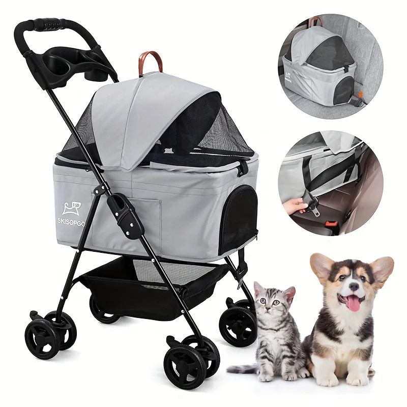 

Dog Cat Pet Gear 3-in-1 Foldable Pet Stroller Detachable Carrier, Car Seat And Stroller With Push Button Entry For Small Pets (G
