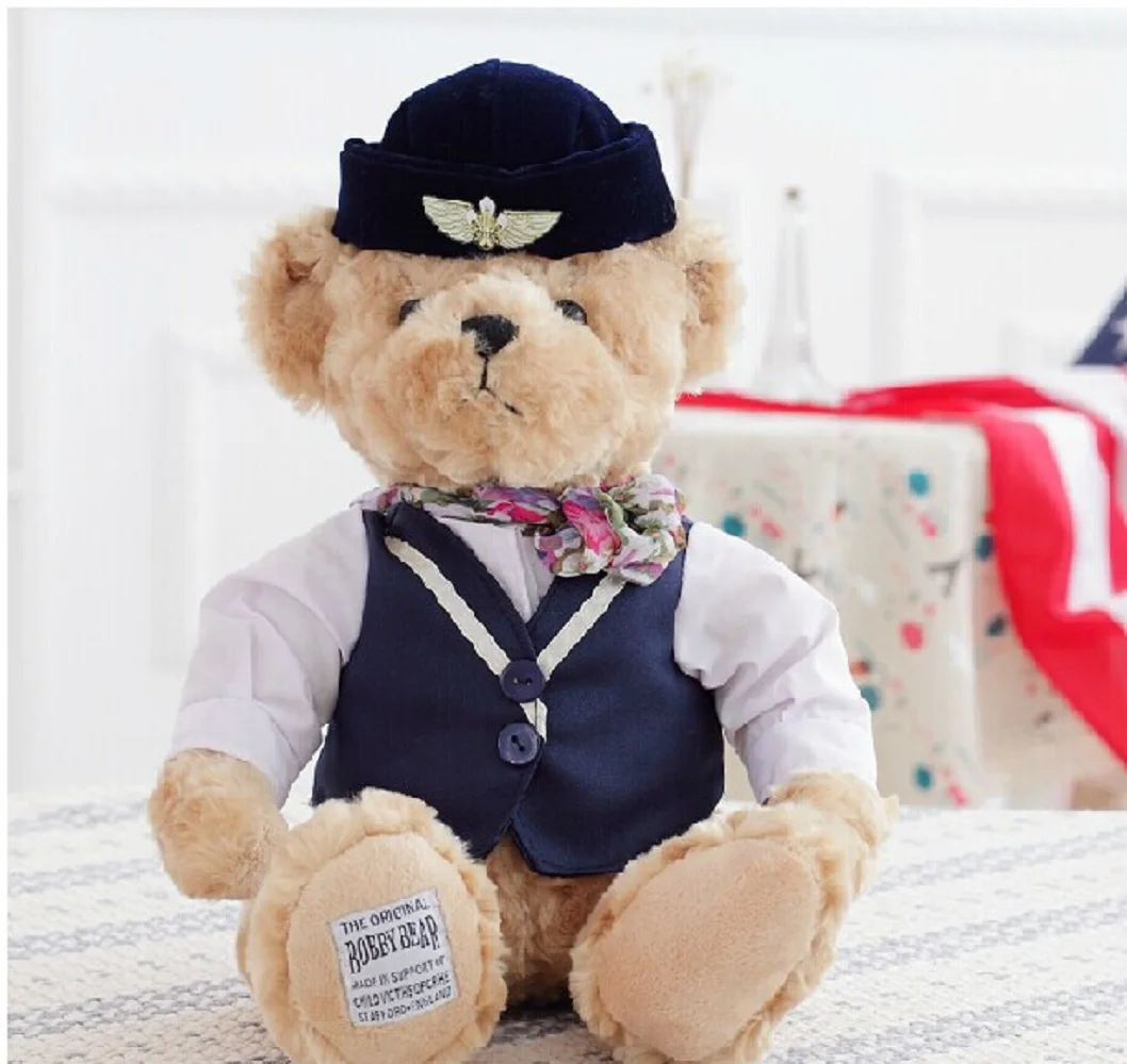 

big lovely British style teddy bears doll dark blue cloth flight attendant bear plush doll birthday gift about 42cm