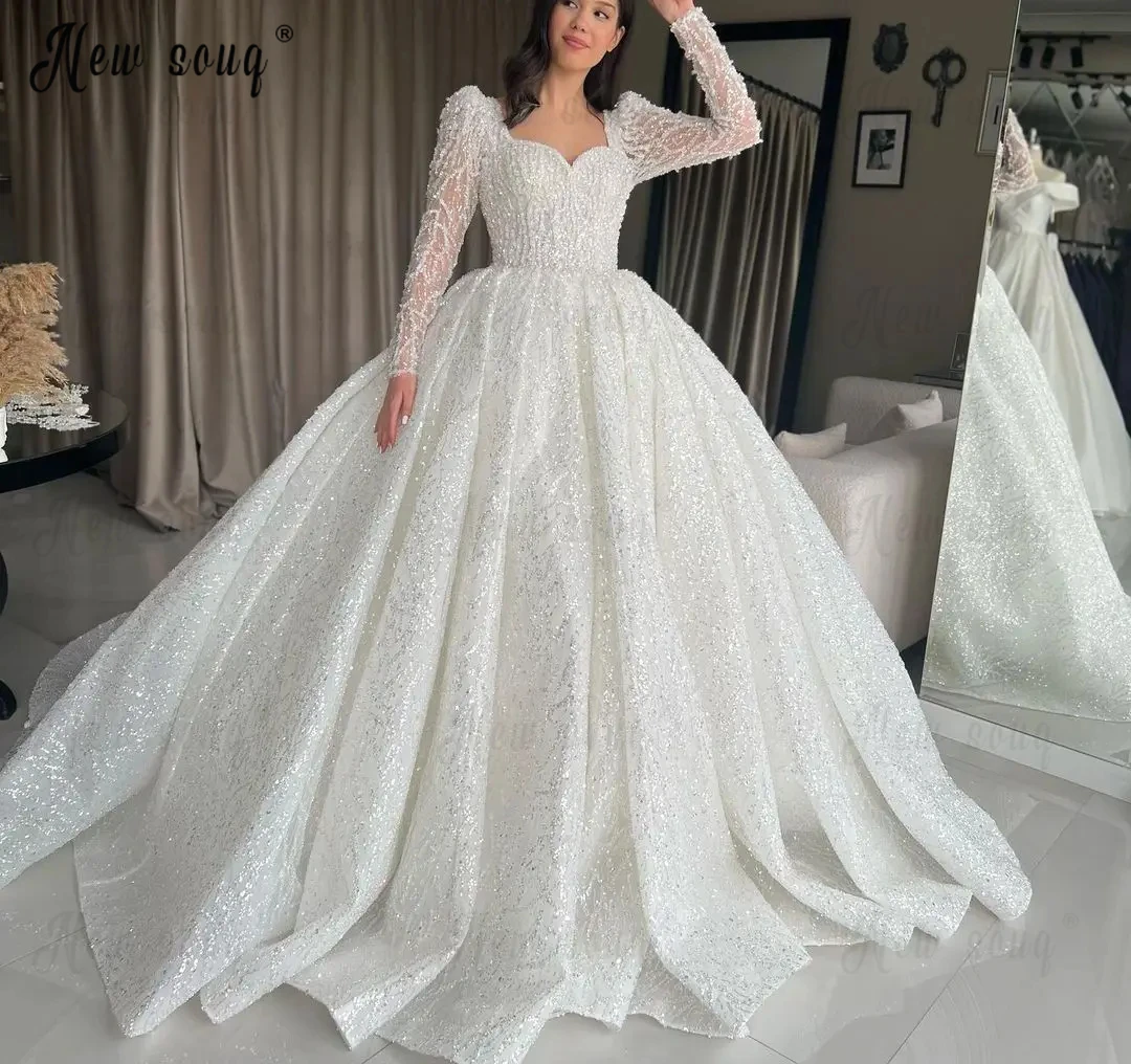

Новинка 2024, свадебное платье принцессы для женщин, свадебные платья с длинным рукавом для беременных, роскошное платье Дубая, арабское платье