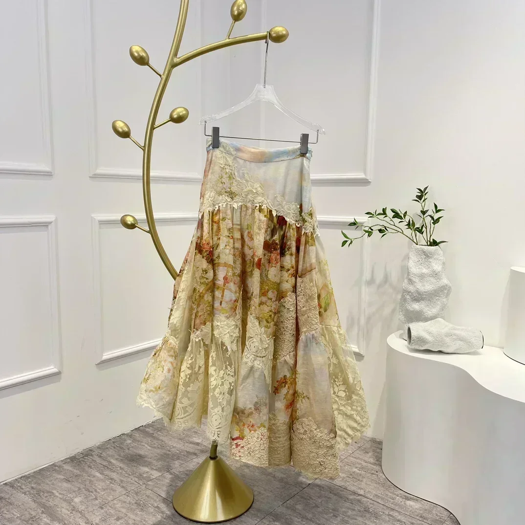 Silk Linen 2023 High Quality Vintage Patchwork Floral Printing Lace Ruched Irregular Women Midi Skirt for Holiday
Silk Linen 2023 High Quality Vintage Patchwork Floral Printing Lace Ruched Irregular Women Midi Skirt for Holiday
