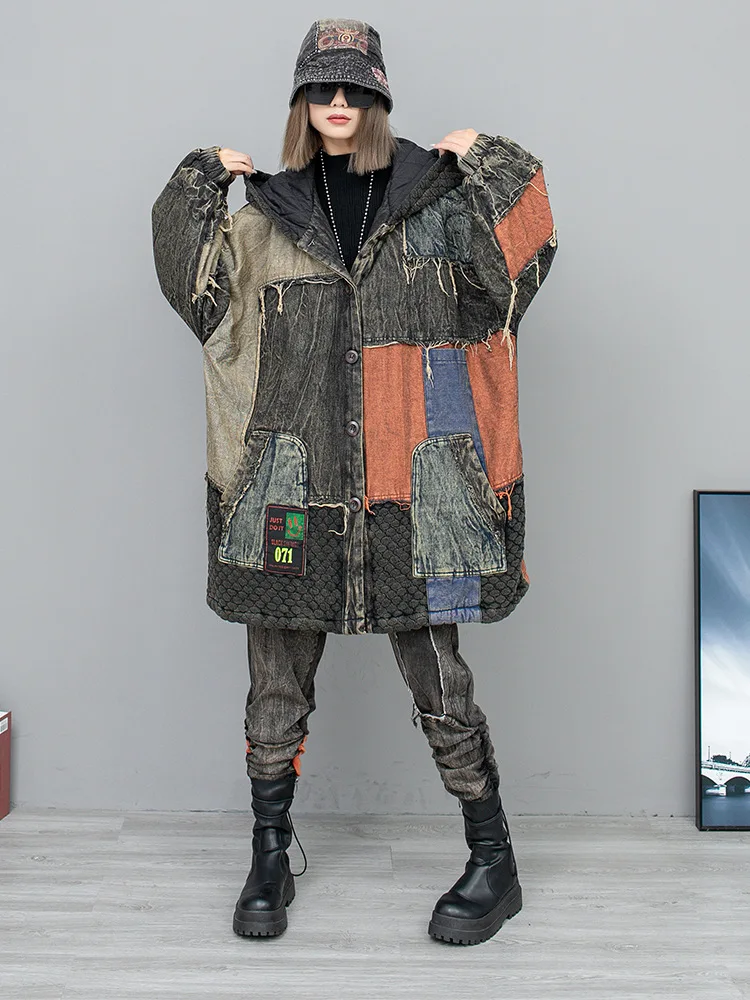 SuperAen 2023 Winter New Retro Distressed Colored Denim Cotton Hooded Cardigan Parka Coat
SuperAen 2023 Winter New Retro Distressed Colored Denim Cotton Hooded Cardigan Parka Coat