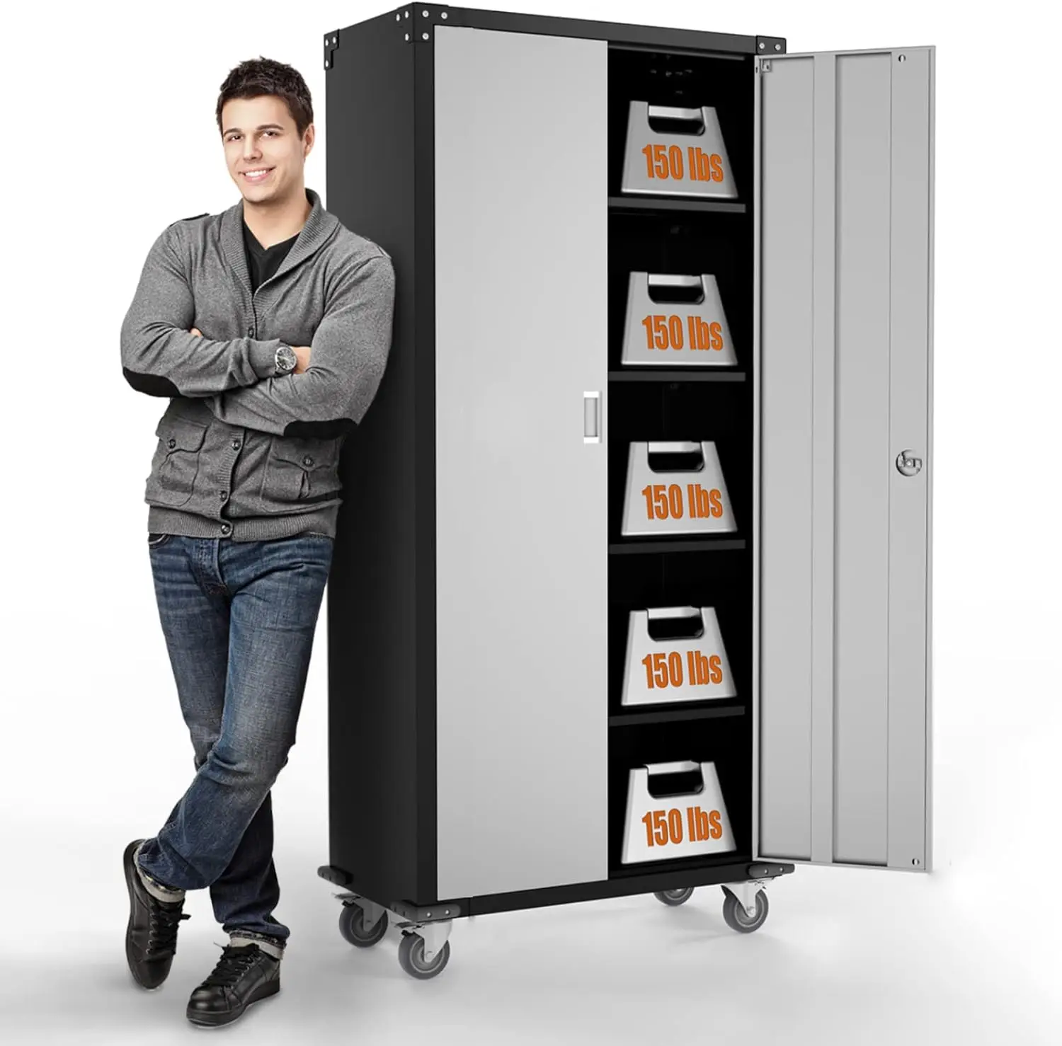 Comfort corner 72" Tall Sliver&Black Garage Storage Cabinets with 4 Adjustable Shelves, Metal Storage Cabinets with Wheels
Comfort corner 72" Tall Sliver&Black Garage Storage Cabinets with 4 Adjustable Shelves, Metal Storage Cabinets with Wheels