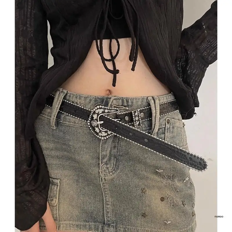 

Embossing PU Belt for Women Casual Street Cool Belt Rivet Studded Buckle Belt for Jeans Pants Teens Decorative Waistband
