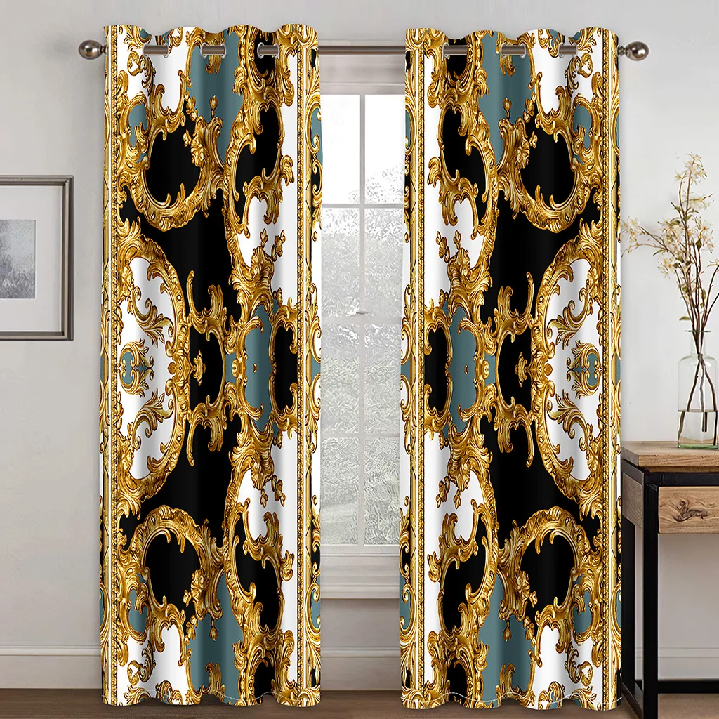 3D Modern Luxury Brand Design Baroque Black Gold 2 Pieces Thin Shading Window Curtain For Living Room Bedroom Decor Rod Pocket
3D Modern Luxury Brand Design Baroque Black Gold 2 Pieces Thin Shading Window Curtain For Living Room Bedroom Decor Rod Pocket