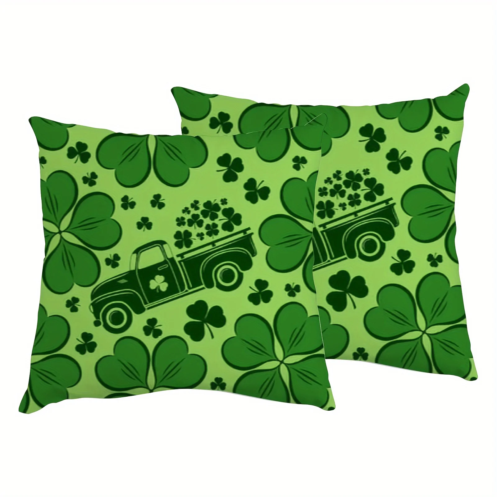 

2pcs Pillowcase St Patrick's Day Truck Green 18x18 Inch Square Throw Pillow Covers Protector Pillow Sham Clover Green Leaves