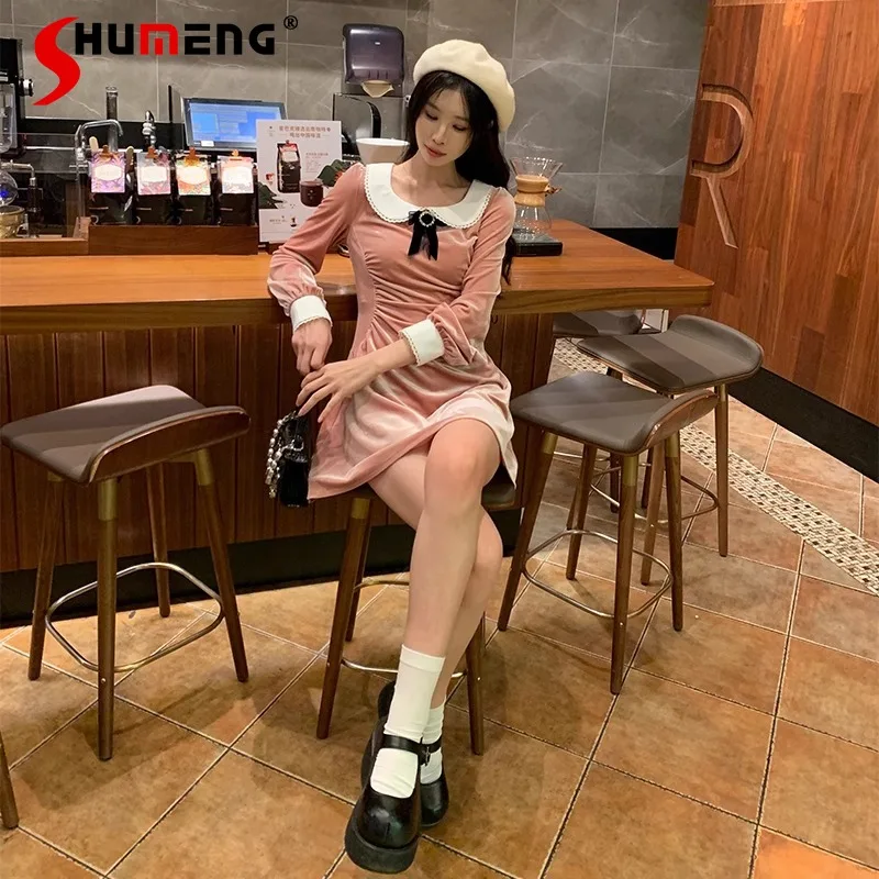 French Contrast Color Women's Clothing Velvet Dress Waist Slimming Puff Sleeve Classic Style Vintage Vestidos Elegantes De Mujer
French Contrast Color Women's Clothing Velvet Dress Waist Slimming Puff Sleeve Classic Style Vintage Vestidos Elegantes De Mujer