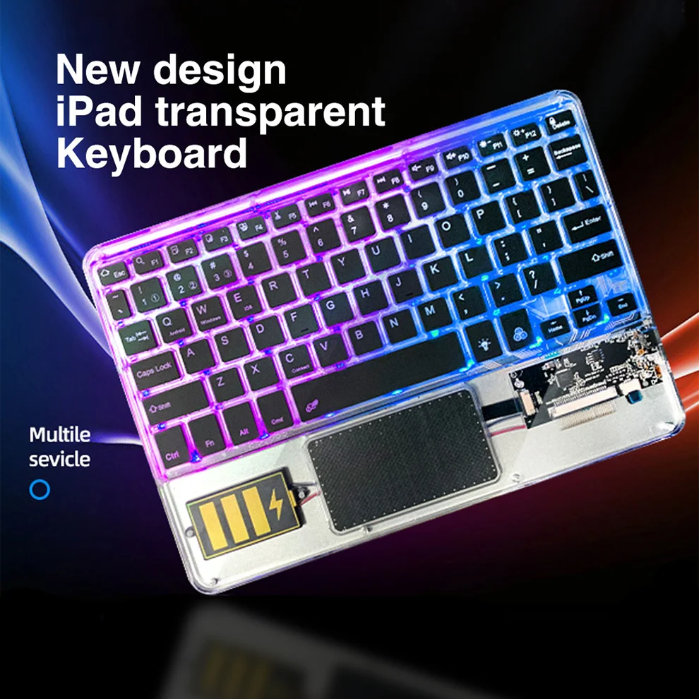 JOMAA Transparent Wireless Bluetooth Keyboard with Touchpad Rechargeable RGB Backlit Keyboard for iPad Phone Tablet
JOMAA Transparent Wireless Bluetooth Keyboard with Touchpad Rechargeable RGB Backlit Keyboard for iPad Phone Tablet