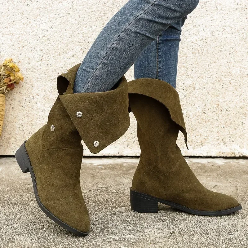 Design Women's Mid-Calf Boots Shoes for Women New Button Classic Pointed Toe Casual High Boots Bota Camurca Cano Longo
Design Women's Mid-Calf Boots Shoes for Women New Button Classic Pointed Toe Casual High Boots Bota Camurca Cano Longo