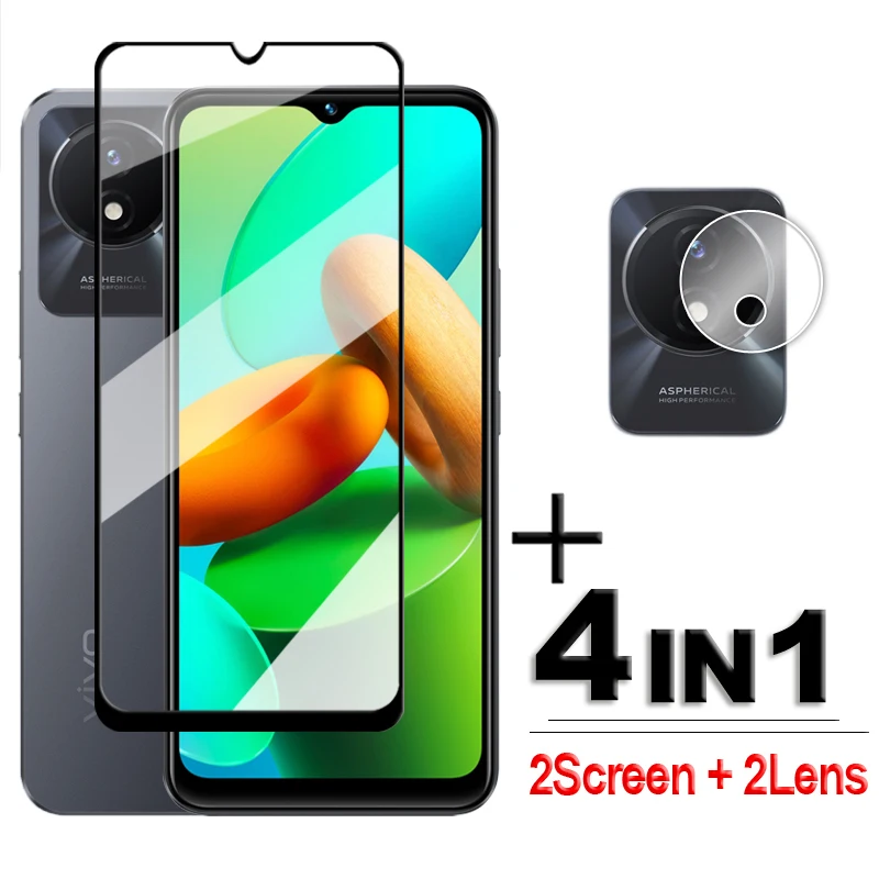 

4in1 For Vivo Y02T Glass Vivo Y02 Y02A Y02T 4G Tempered Glass 2.5D Full Cover Screen Protector For Vivo Y02T Lens Film 6.51 inch