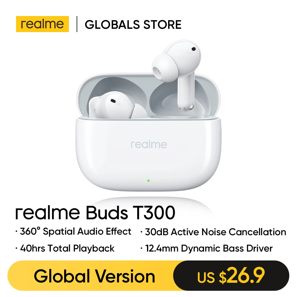

realme Buds T300 TWS True Wireless Earphones 30dB Active Noise Cancelling Bluetooth 5.3 Waterproof Headphone 40 Hours Battery