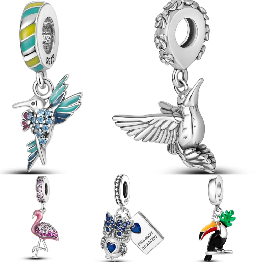 

925 Sterling Silver Owl Peacock Parrot Bird Series Charms Beads Pendant Fit Original Pandora Bracelets S925 DIY Jewelry Gifts