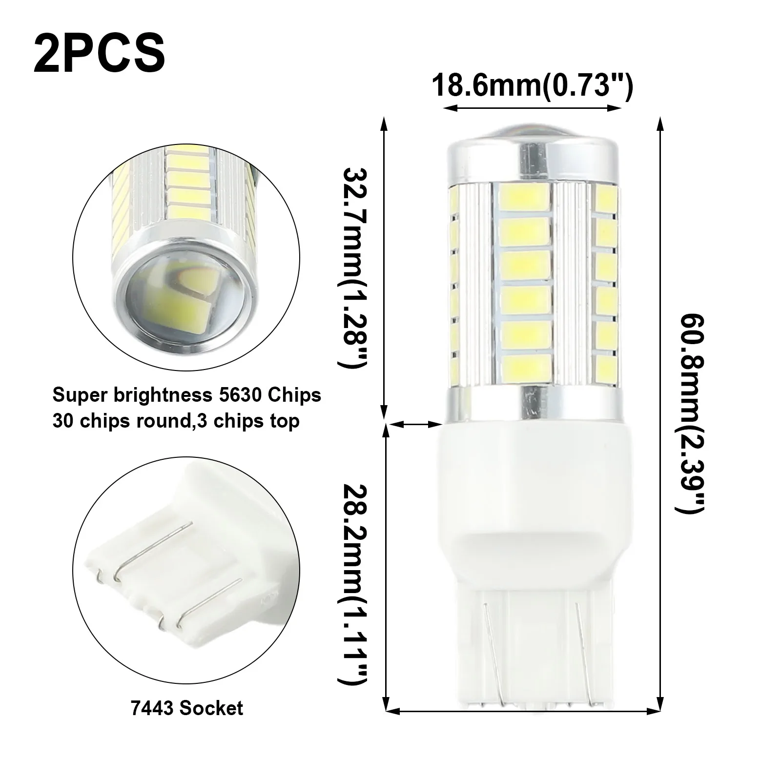 Side Light LED SIDELIGHT Brake Light 18*60.5mm Easy To Install SUPER WHITE BULBS T20 W21/5W 7443 5630 33SMD 800LM
Side Light LED SIDELIGHT Brake Light 18*60.5mm Easy To Install SUPER WHITE BULBS T20 W21/5W 7443 5630 33SMD 800LM