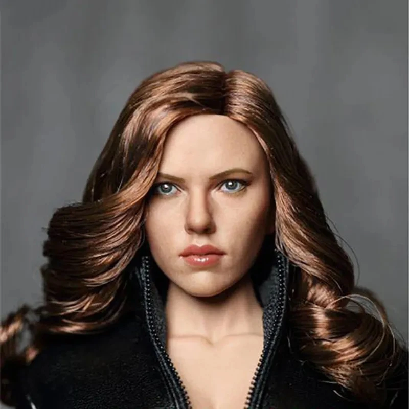 

1/6 Female Scarlett Johansson Head Sculpt With long brown Long curly Hair head Model Fit for 12" suntan Figure Body Dolls