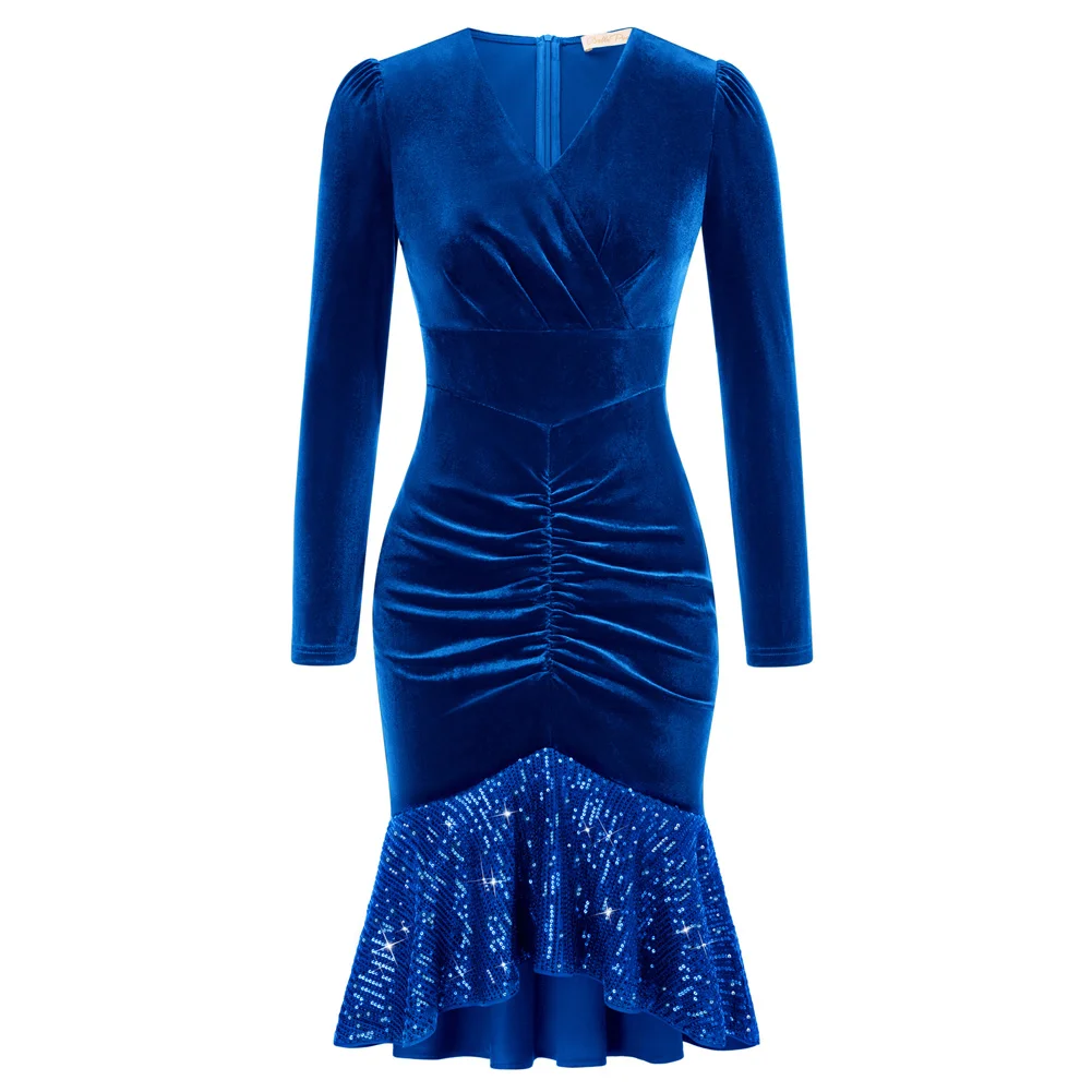 BP Women Ruched Velvet Dress Long Sleeve V-Neck Sequined Mermaid Hem Bodycon Dress Ruched Cocktail Party Dresses A30
BP Women Ruched Velvet Dress Long Sleeve V-Neck Sequined Mermaid Hem Bodycon Dress Ruched Cocktail Party Dresses A30