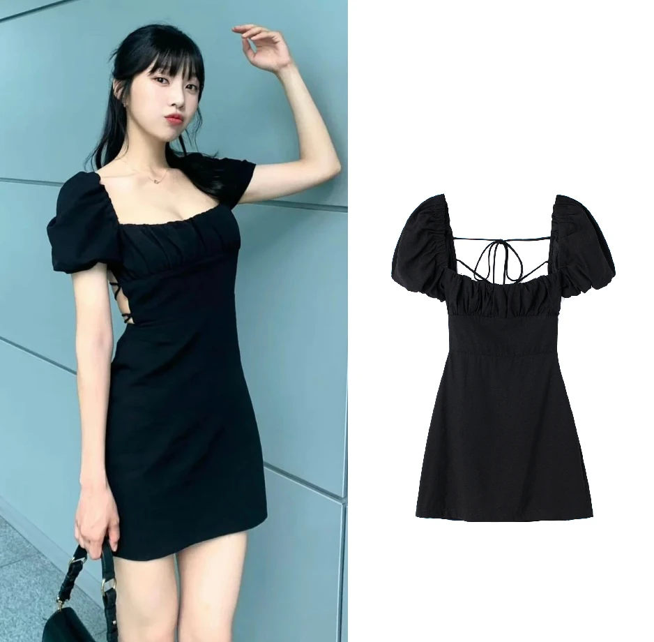Kpop Korean Singer New Summer Black Square Neck Sexy Lace-up Puff Sleeves Dress Women High Street Fashion Backless Mini Dresses
Kpop Korean Singer New Summer Black Square Neck Sexy Lace-up Puff Sleeves Dress Women High Street Fashion Backless Mini Dresses