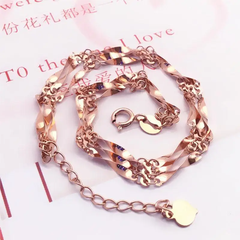 

585 Purple Gold Shiny Three-layer Twisted Flower Bracelets for Women Classic 14K Rose Gold Luxury Wedding Jewelry Gift