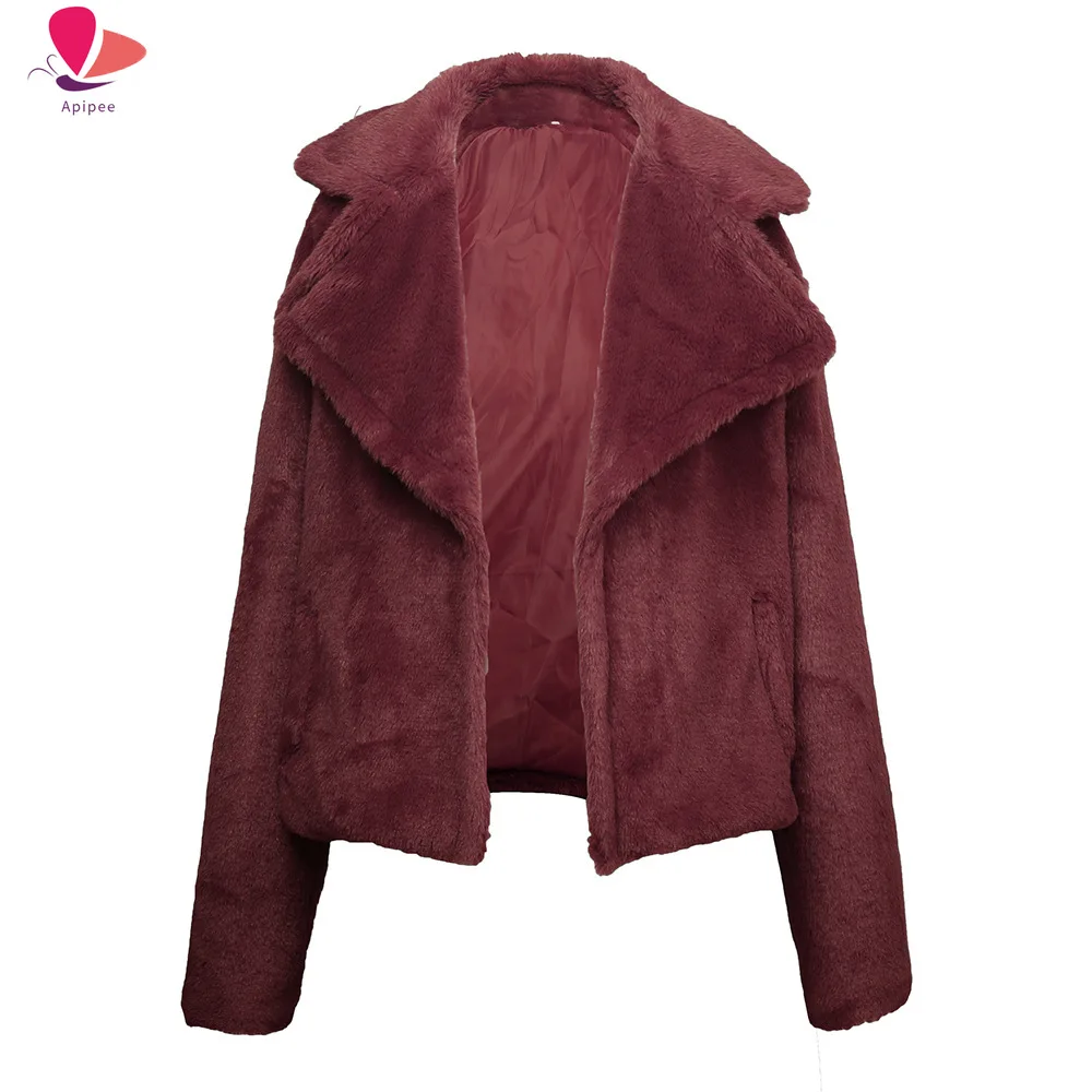 

Faux Fur Coat Thick Fleece Jacket Winter Coat Women Pockets Casual Teddy Coat Autumn h Outwear Overcoat