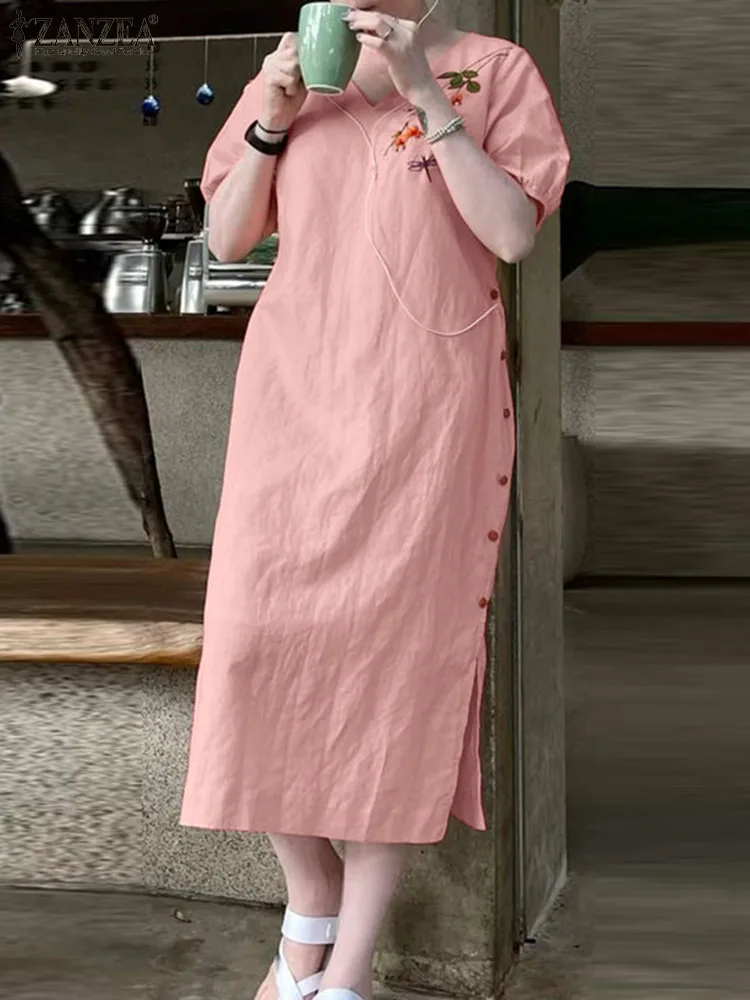 ZANZEA 2024 Summer Sundress Puff Short Sleeve Women Long Dress Casual Floral Embroidery Midi Dress V Neck Vintage Slit Hem Robes
ZANZEA 2024 Summer Sundress Puff Short Sleeve Women Long Dress Casual Floral Embroidery Midi Dress V Neck Vintage Slit Hem Robes