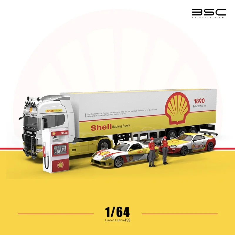 

PreSale BSC 1:64 Tractors with Containers & 2cars & figure set Yellow White limited499 Die-Cast Car Model Collection Miniature