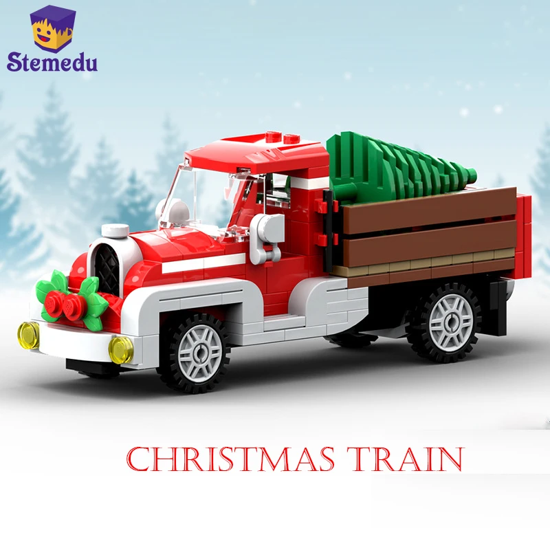 

Рождественский подарок для детей, набор строительных блоков, креативный поезд, сделай сам, кирпичи, зимняя деревня, старый грузовик, пазл, Рождественский подарок