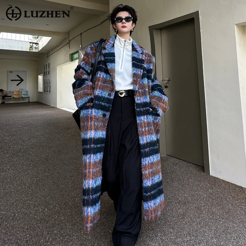 LUZHEN Korean Fashion Long Coat Trend Men's Autumn Winter Checker Woolen Overcoat Single Breasted Mid Length Wool Trench 15afd6
LUZHEN Korean Fashion Long Coat Trend Men's Autumn Winter Checker Woolen Overcoat Single Breasted Mid Length Wool Trench 15afd6