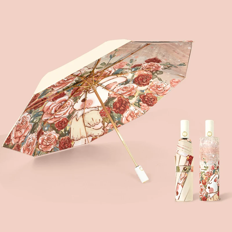 

Folding Large Umbrella Automatic Girls Luxury Cute Windproof Strong Umbrella Travel Parasol Paraguas Plegable Outdoor Rain Gear