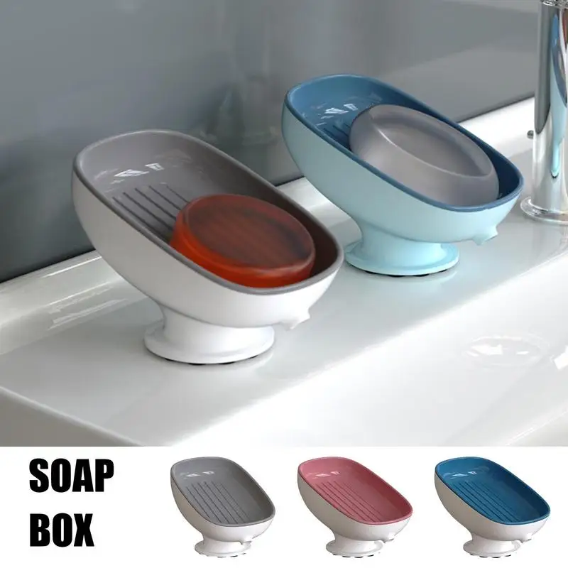 

Super Suction Cup Soap Dish With Drain Water 20-degree Tilt Soap Dishes Bathroom Soap Tool kitchen Sponge Rack Bathroom Supplies
