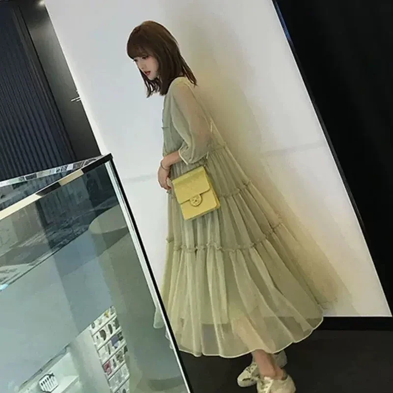 Maternity Spring Green Chiffon Dress Suits Sweet Ruffles Patchwork Loose Chiffon Dress+Strap Dress Twinset Pregnancy Clothes Set
Maternity Spring Green Chiffon Dress Suits Sweet Ruffles Patchwork Loose Chiffon Dress+Strap Dress Twinset Pregnancy Clothes Set