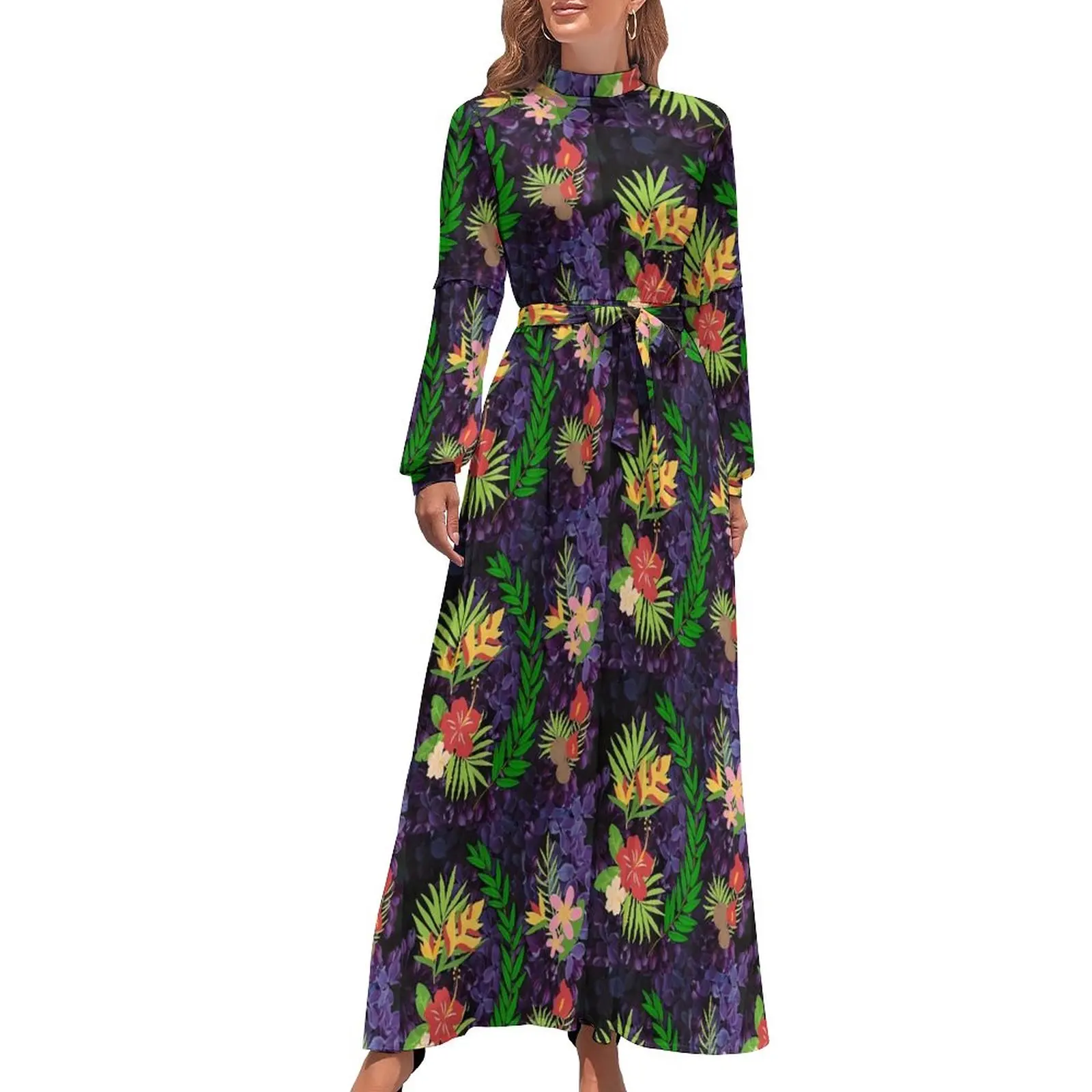 Tropical Floral Dress High Neck Purple Flowers Printed Boho Beach Dresses Long Sleeve Stylish Long Maxi Dress Vintage Vestidos
Tropical Floral Dress High Neck Purple Flowers Printed Boho Beach Dresses Long Sleeve Stylish Long Maxi Dress Vintage Vestidos