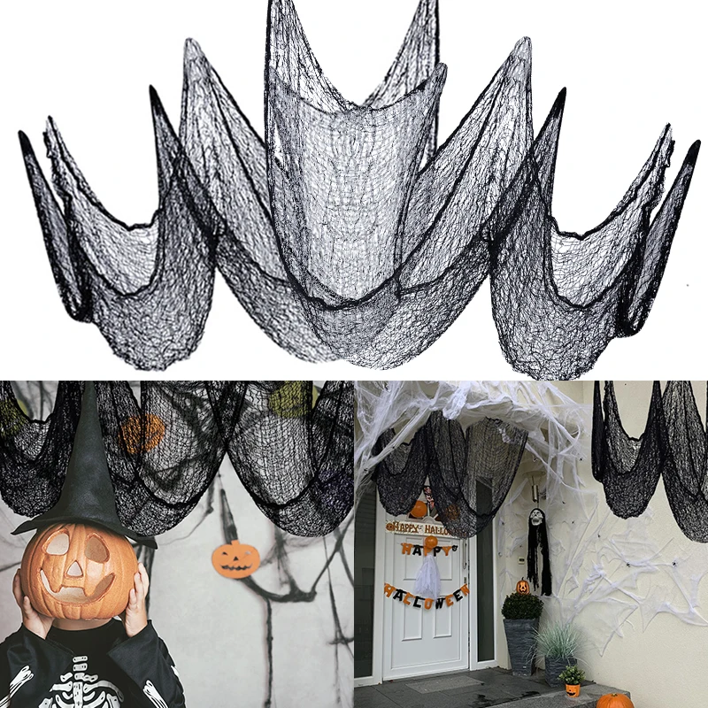 

Halloween Creepy Cloth Black Spider Web Scary Party Scene Props Horror House Window Table Door Hanging Gauze Net Halloween Decor