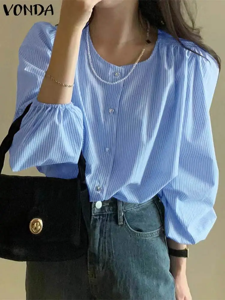 VONDA Women Blouse Fashion Striped Shirts Long Sleeve Round Neck Buttons Tops 2023 Autumn Elegant Casual Loose Blusas Streetwear
VONDA Women Blouse Fashion Striped Shirts Long Sleeve Round Neck Buttons Tops 2023 Autumn Elegant Casual Loose Blusas Streetwear