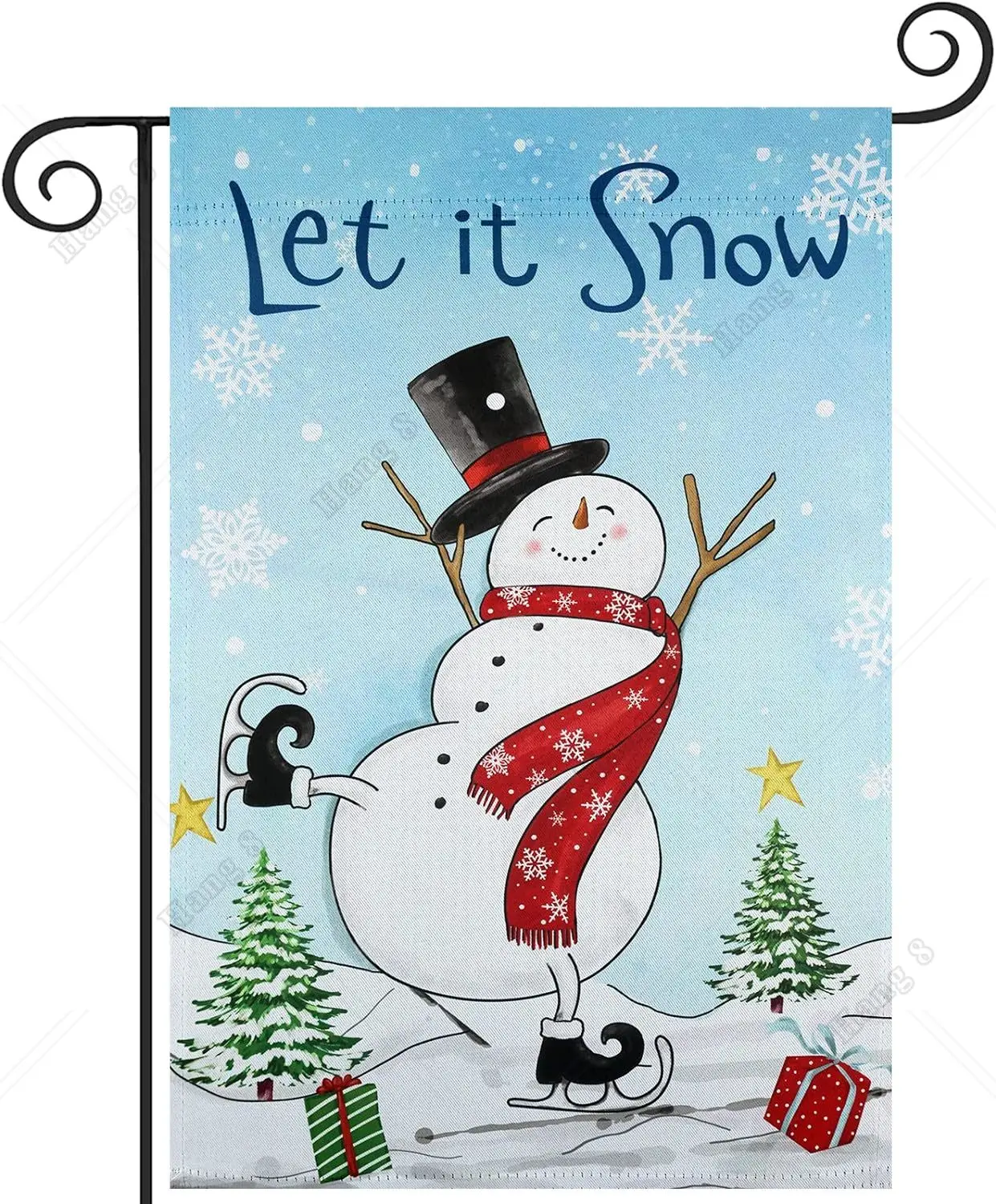 

Snowman Let It Snow Winter Garden Flag Skating Polyester Double Sided 12x18 Inch Yard Flag Outdoor Christmas Decorations