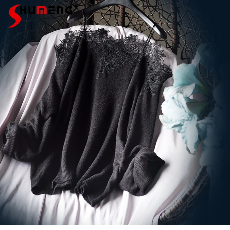 Chic Lace Sexy Fairy Ladies' Fashion Shoulder Exquisite Embroidered Lace Sling Off-Shoulder Sweater Pullovers Women's Clothing
Chic Lace Sexy Fairy Ladies' Fashion Shoulder Exquisite Embroidered Lace Sling Off-Shoulder Sweater Pullovers Women's Clothing