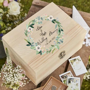 Wooden Personalised Floral Wedding Memory Box Wedding Keepsake Boxes Gift for Bride and Groom Custom Name Unique Gift Idea