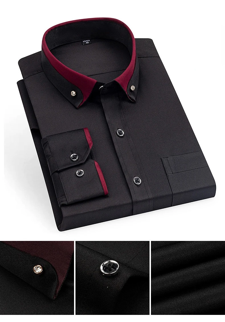 For Men's Business Dress Shirts Male Formal Button-Down Social Collar Camisa Social Elastic Anti-wrinkle Casual Men Shirt Pocket 27 Se2ec568f8a084a5cb643a3ac8819c255v