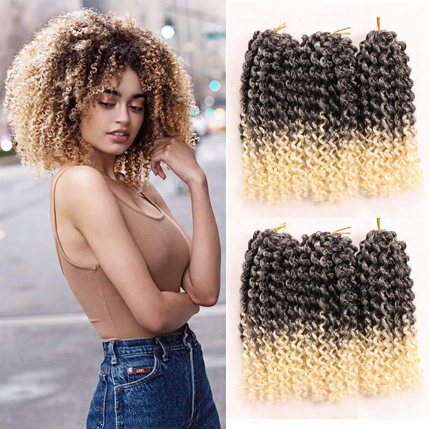 

8 Inch Short Marlybob Crochet Hair 3 little pcs/pack Twist Afro Kinky Curly Crochet Braids Ombre Synthetic Braiding Hair LS05