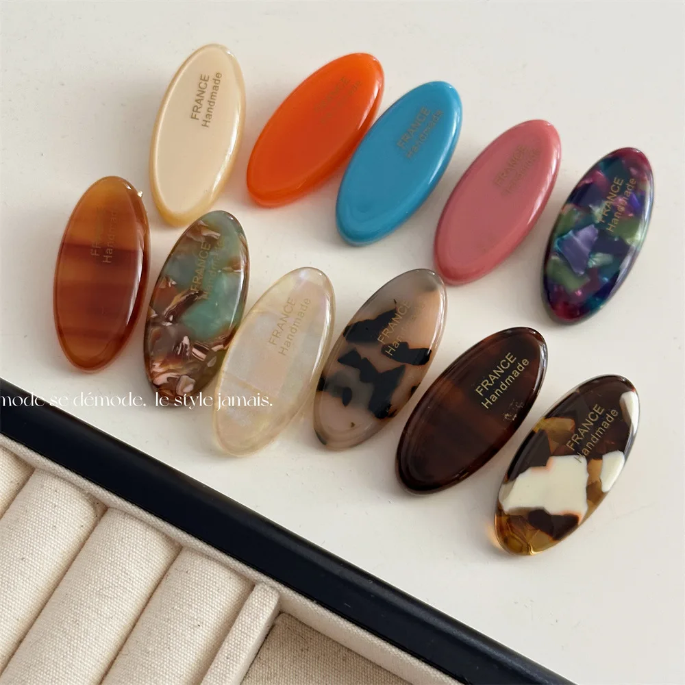 

New Acetate Hair Clip Simple Oval Geometric Colorful Alligator Barrettes Women Hair Accessories Hairpins Side Pin
