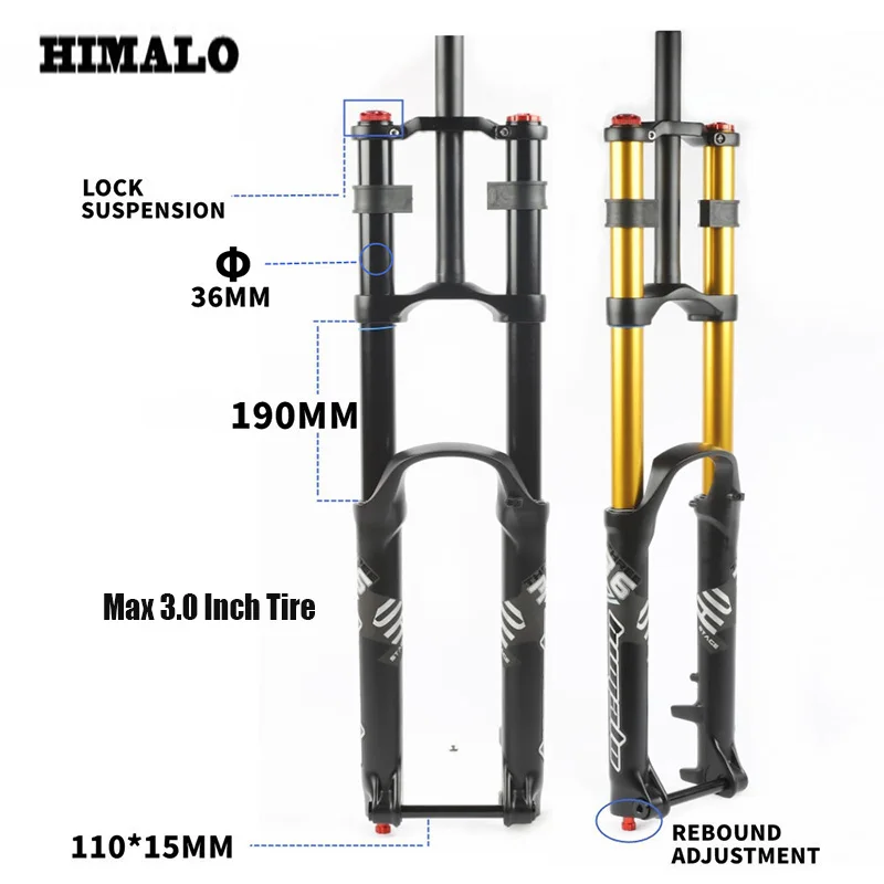 Himalo-Mountain Bike Suspension Fork, Air Oil Damping, Rebound Adjustment, 27.5, 29ER, 110x15mm, Support 3.0IN Tire
Himalo-Mountain Bike Suspension Fork, Air Oil Damping, Rebound Adjustment, 27.5, 29ER, 110x15mm, Support 3.0IN Tire