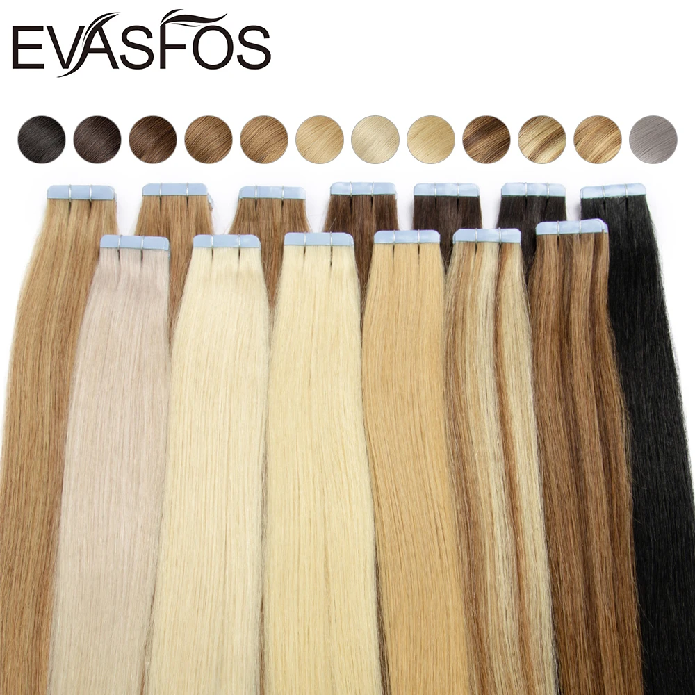

Европейская лента для наращивания человеческих волос, уток кожи, 100% человеческие волосы Remy, 20 шт., клейкая натуральная лента для наращивания волос 12-24 дюйма