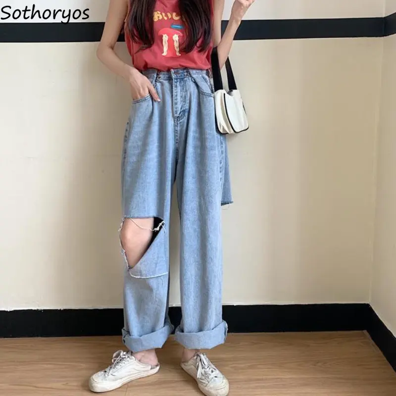 Ripped Jeans Women Loose Summer Korean Style Design High Waist Leisure Retro Simple Fashion Wide Leg Trousers Comfort All-match
Ripped Jeans Women Loose Summer Korean Style Design High Waist Leisure Retro Simple Fashion Wide Leg Trousers Comfort All-match