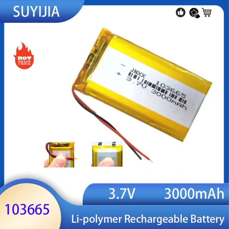 103665, 3.7V, 3000mAh, Lithium Polymer 24.com, Suitable for Bluetooth Keyboards, Tablets, PCs, DVDs, Speakers, Digital Cameras
103665, 3.7V, 3000mAh, Lithium Polymer 24.com, Suitable for Bluetooth Keyboards, Tablets, PCs, DVDs, Speakers, Digital Cameras