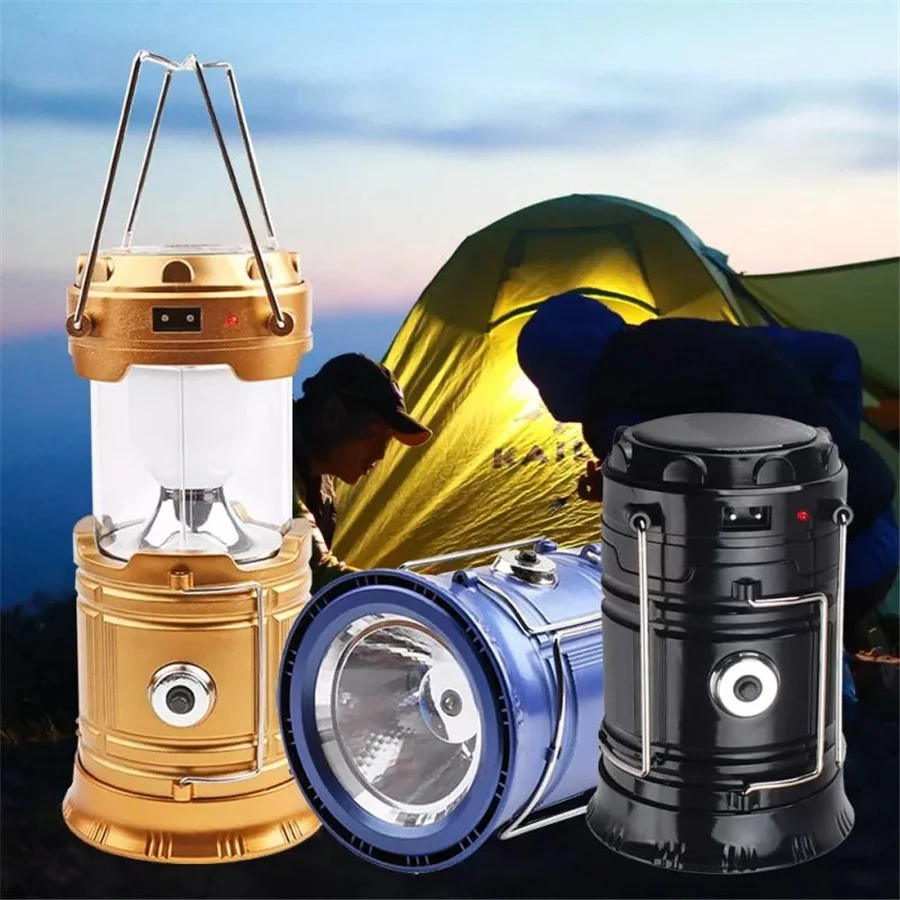 

New Multi-function Collapsible Lamp Portable Led Solar Camping Light Rechargeable Emergency Flashlight Torch Outdoor Tent Light