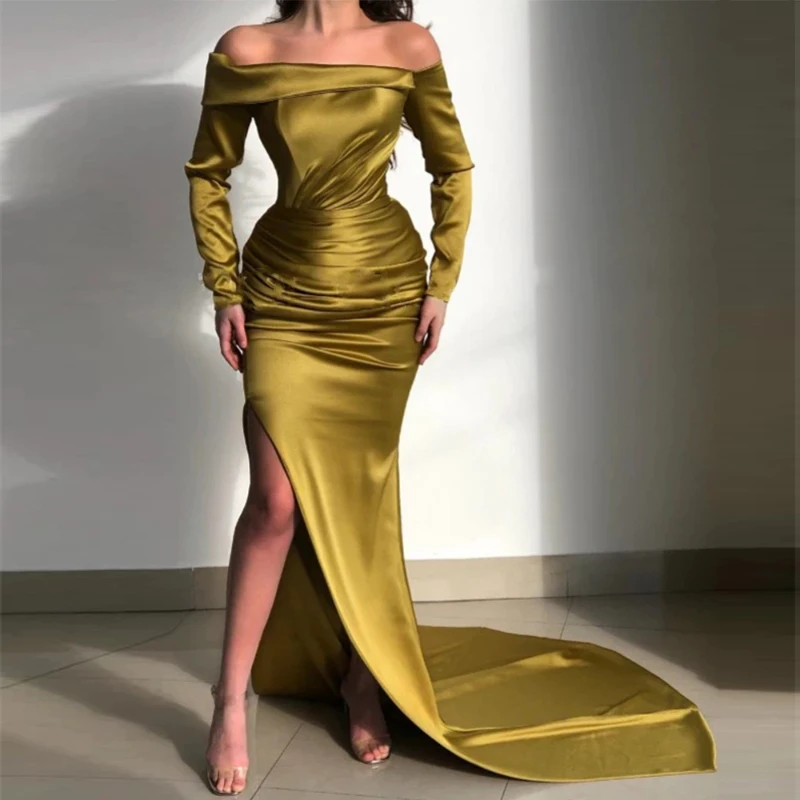 Off Shoulder Mermaid Women's Evening Dresses with Side Split Satin Long Sleeve Prom Gowns Formal Party Celebrity Gown 2024
Off Shoulder Mermaid Women's Evening Dresses with Side Split Satin Long Sleeve Prom Gowns Formal Party Celebrity Gown 2024