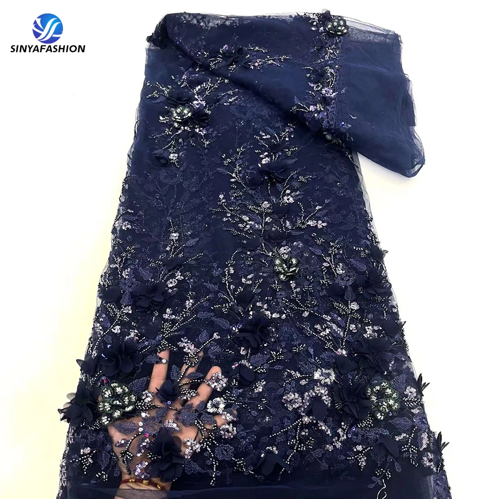Sinya Navy Blue African 3D Lace Fabric Applique Flower Nigerian 2024 High Quality White French Sequins Beaded Lace Fabric Luxury
Sinya Navy Blue African 3D Lace Fabric Applique Flower Nigerian 2024 High Quality White French Sequins Beaded Lace Fabric Luxury