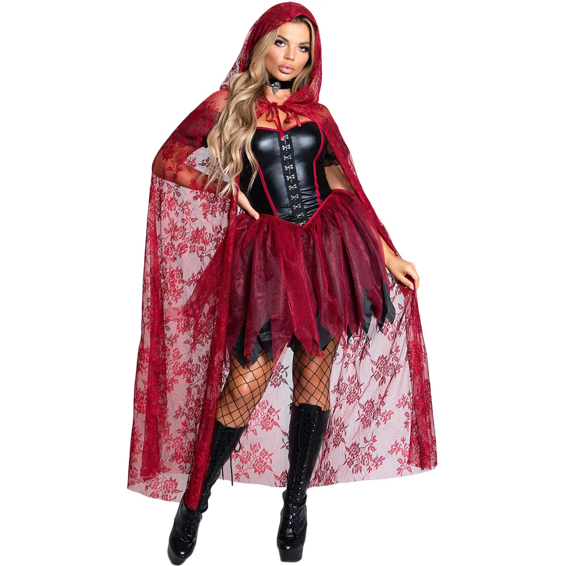 

Halloween Costumes for Women Cosplay Little Red Riding Hood Dress and Cape Suit Cloak Shawl Skirt Ladies Fairy Tale Characters